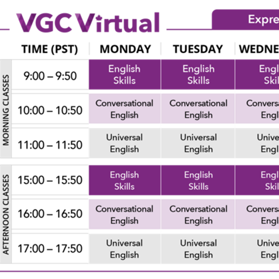 Join us from home with VGC Express English