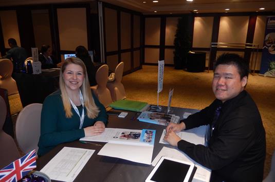 Katie Bizley of Lewis School of English with Steve Shih of Welcome Consulting