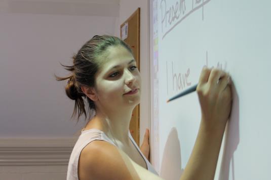 Student on interactive Whiteboard