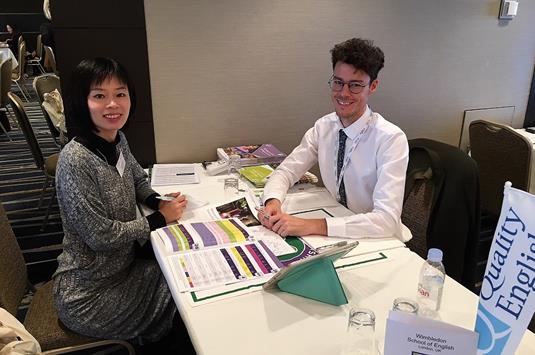 Kieran Hayde of Wimbledon School of English with  Haruka Horiuchi of AZ Ryugaku Centre