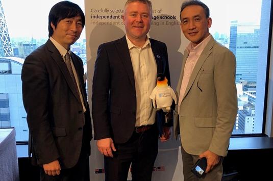 1 Jonathan Swindell of QE with Yoshi Ueoku of Global Study and Tatsu Hoshino of JAOS