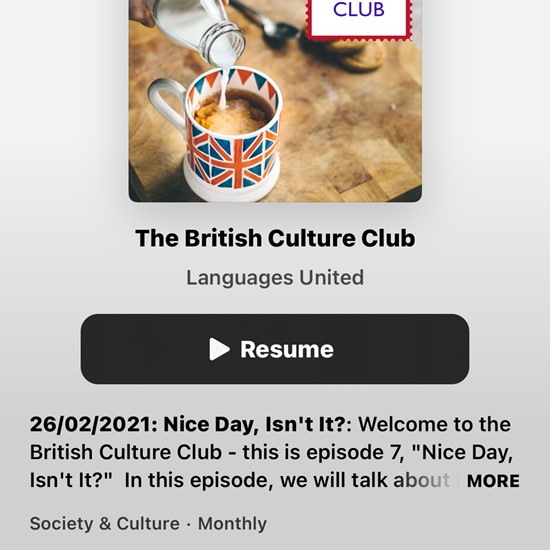 Languages United celebrating 70000 downloads of their podcast The British Culture Club